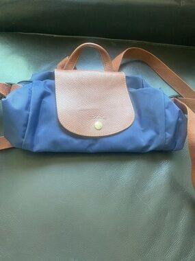 Longchamp Navy and Brown Flap Crossbody Bag